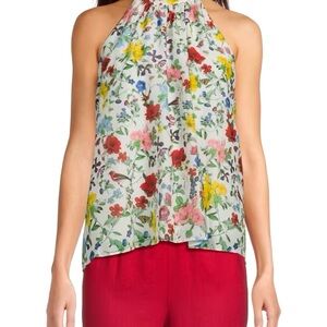 Alice + Olivia Erna Floral Silk-Cotton Halter Top XL NWT